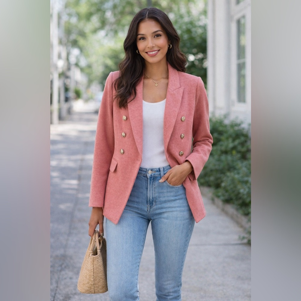 White House Black Market Pink Coral Double-Breasted Blazer